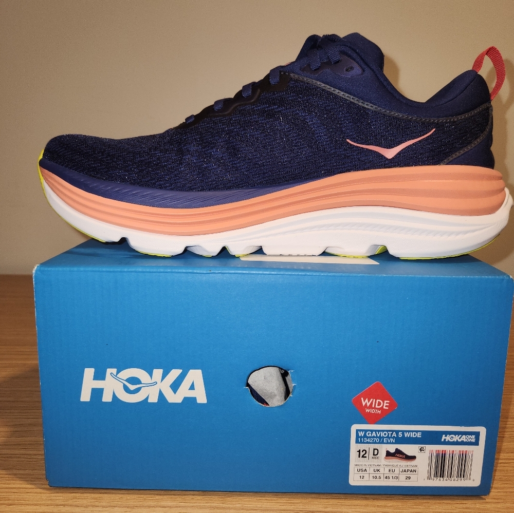 Hoka Women's Wide Blue and Coral Athletic Shoes. Never Worn. Original Packaging.